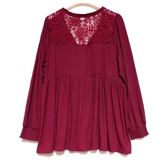 Torrid Babydoll Knit VNeck Button Front Lace Inset Peasant Top Red Plus SZ 3X - Picture 3 of 14